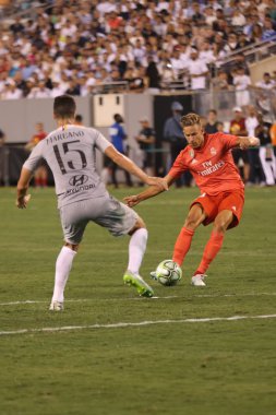 East Rutherford, Nj - 7 Ağustos 2018: Marcos Llorente, Real Madrid #18 karşı Roma 2018 Uluslararası Şampiyonlar Kupası'nda Metlife Stadı'nda maç. Real Madrid 2-1 kazandı
