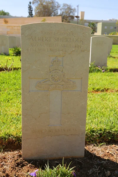 Beersheba Israel Setembro 2018 Gravestone Fallen Soldier Beersheba War Cemetery — Fotografia de Stock