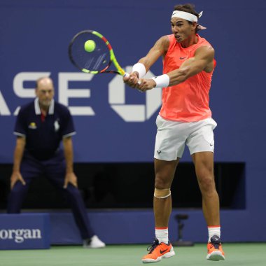 NEW YORK - 31 AĞUSTOS 2018 ABD Açık turu olan Billie Jean King Ulusal Tenis Merkezi 'nde oynanan 2018 Amerika Açık karşılaşmasında İspanya şampiyonu Rafael Nadal