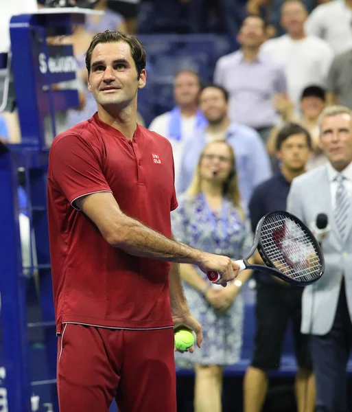 Nova Iorque Agosto 2018 Roger Federer Campeão Grand Slam Suíça — Fotografia de Stock