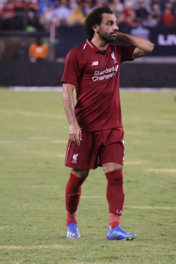 Doğu Rutherford, Nj - 25 Temmuz 2018: Muhammed Salah #11 Liverpool FC Manchester City karşı eylem sırasında 2018 Metlife Stadyumu'nda Uluslararası Champions Cup oyunu