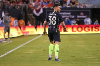 Doğu Rutherford, Nj - 25 Temmuz 2018: Jack Harrison #38 Manchester City Liverpool Fc karşı eylem sırasında 2018 Metlife Stadyumu'nda Uluslararası Champions Cup oyunu