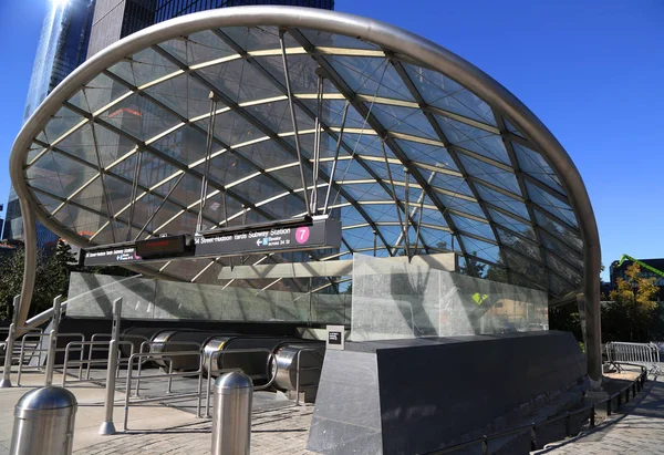 New York Oktober 2018 Street Hudson Yards Bahnstation Eingang Manhattan — Stockfoto