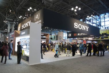NEW YORK - OCTOBER 25, 2018: Sony booth at PDN Photoplus conference and expo at Javits Center in New York clipart