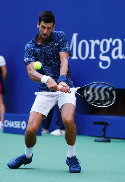 2018年9月3日 塞尔维亚的诺瓦克 德约科维奇在比利 金国家网球中心2018年美国公开赛16场比赛中的行动 — 图库照片
