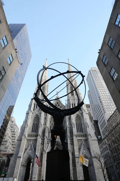 Nova Cidade Iorque Novembro 2018 Estátua Atlas Lee Lawrie Catedral — Fotografia de Stock