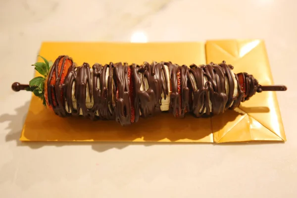 Aardbei Banaan Chocolade Kebab — Stockfoto