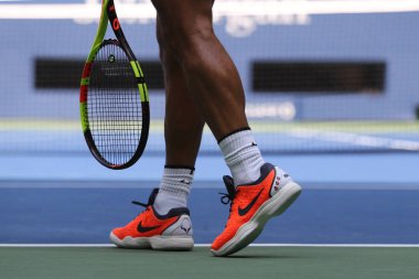 New York - 26 Ağustos 2018: Grand Slam şampiyonu Rafael Nadal İspanya giyer özel Nike tenis ayakkabı bize açık 2018 Billie Jean King Ulusal Tenis Merkezi New York'ta sırasında