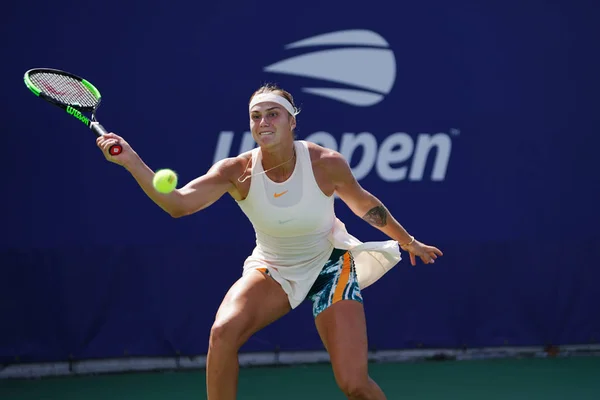 New York August 2018 Tennisspielerin Aryna Sabalenka Aus Weißrussland Aktion — Stockfoto