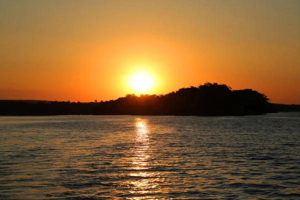Puesta Sol Sobre Río Zambezi — Foto de Stock