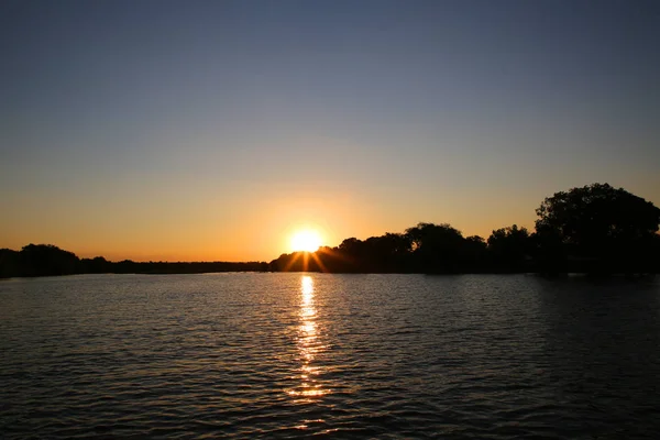 Pôr Sol Sobre Rio Zambeze — Fotografia de Stock