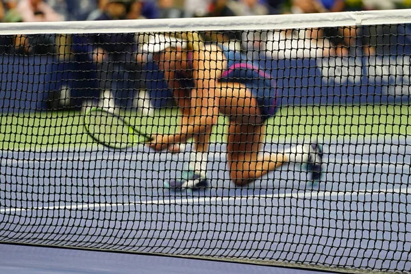 Giocatore Tennis Campo Durante Partita Doppio — Foto Stock