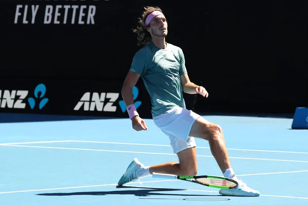 Melbourne Australia Enero 2019 Tenista Profesional Stefanos Tsitsipas Celebra Victoria — Foto de Stock