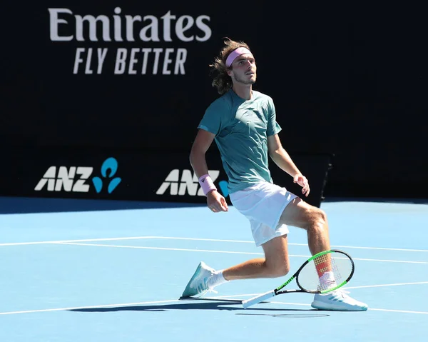 Melbourne Australia Enero 2019 Tenista Profesional Stefanos Tsitsipas Celebra Victoria — Foto de Stock