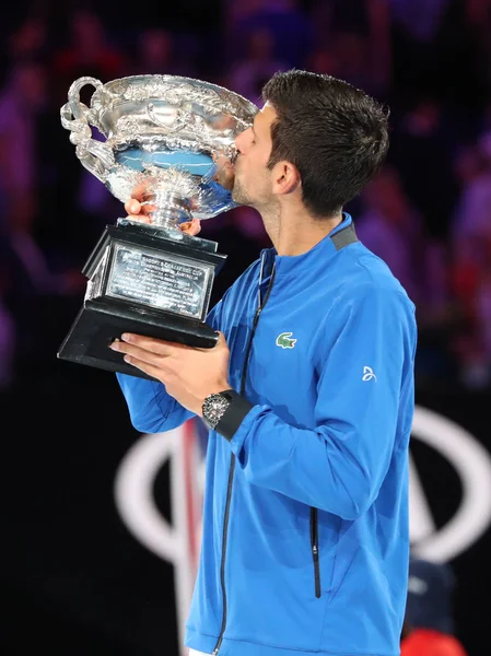 Melbourne Austrália Janeiro 2019 2019 Campeão Aberto Austrália Novak Djokovic — Fotografia de Stock