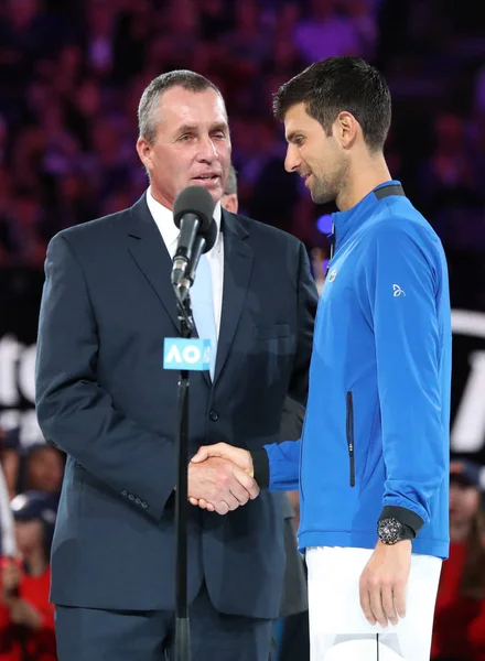 Melbourne Austrálie Ledna 2019 Grandslamový Šampion Ivan Lendl Blahopřeje Vítěz — Stock fotografie