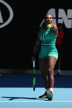 Melbourne, Avustralya - 23 Ocak 2019: 23 kez Grand Slam şampiyonu Serena Williams eylem onun çeyrek final maçında 2019 Avustralya Açık Melbourne park sırasında Amerika Birleşik Devletleri 