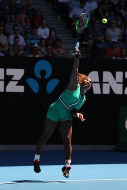 Melbourne, Avustralya - 23 Ocak 2019: 23 kez Grand Slam şampiyonu Serena Williams eylem onun çeyrek final maçında 2019 Avustralya Açık Melbourne park sırasında Amerika Birleşik Devletleri 