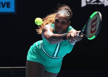 Melbourne, Avustralya - 23 Ocak 2019: 23 kez Grand Slam şampiyonu Serena Williams eylem onun çeyrek final maçında 2019 Avustralya Açık Melbourne park sırasında Amerika Birleşik Devletleri 