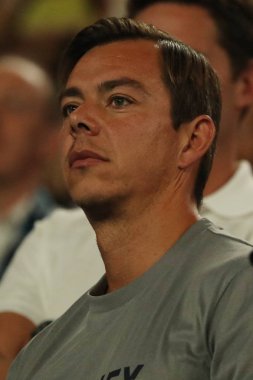 Melbourne, Avustralya - 24 Ocak 2019: Sascha Bajin, Grand Slam şampiyonu Naomi Osaka Japonya, 2019 Avustralya Açık Melbourne Park onun yarı final maçı sonrası teknik direktörü