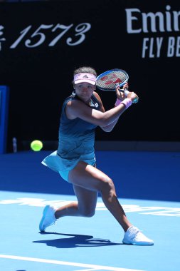 Melbourne, Avustralya - 21 Ocak 2019: Grand Slam şampiyonu Naomi Osaka Japonya'nın onun turda 2019 Avustralya Açık Melbourne Park 16 maçın başında 