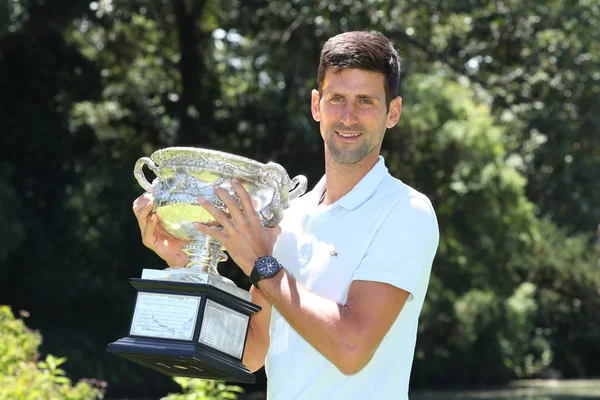 Melbourne Austrálie Leden 2019 2019 Australský Otevřít Šampión Novak Djokovič — Stock fotografie