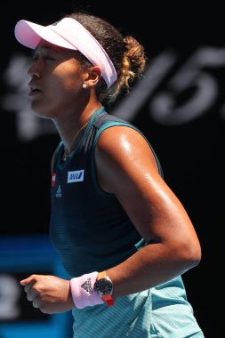 MELBOURNE, AUSTRALYA - 24 Ocak 2019: Grand Slam şampiyonu Japon Naomi Osaka, Melbourne Park 'taki 2019 Avustralya Açık' ta oynanan yarı final karşılaşmasında