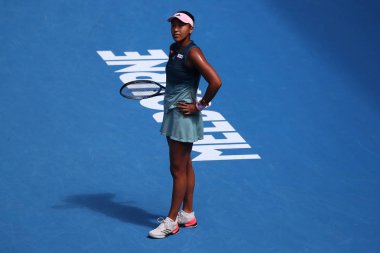 MELBOURNE, AUSTRALYA - 24 Ocak 2019: Grand Slam şampiyonu Japon Naomi Osaka, Melbourne Park 'taki 2019 Avustralya Açık' ta oynanan yarı final karşılaşmasında