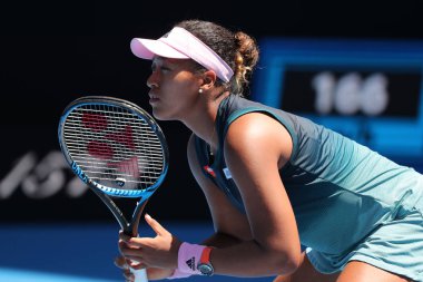 MELBOURNE, AUSTRALYA - 24 Ocak 2019: Grand Slam şampiyonu Japon Naomi Osaka, Melbourne Park 'taki 2019 Avustralya Açık' ta oynanan yarı final karşılaşmasında