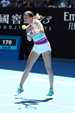 Melbourne, Avustralya - 24 Ocak 2019: Profesyonel tenis oyuncusu Danielle Collins Amerika Birleşik Devletleri 2019 Avustralya Açık Melbourne Park onun yarı final maç sırasında eylem