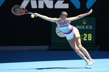 Melbourne, Avustralya - 24 Ocak 2019: Profesyonel tenis oyuncusu Danielle Collins Amerika Birleşik Devletleri 2019 Avustralya Açık Melbourne Park onun yarı final maç sırasında eylem