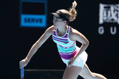 Melbourne, Avustralya - 24 Ocak 2019: Profesyonel tenis oyuncusu Danielle Collins Amerika Birleşik Devletleri 2019 Avustralya Açık Melbourne Park onun yarı final maç sırasında eylem