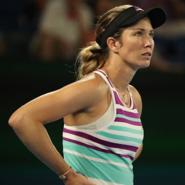 Melbourne, Avustralya - 24 Ocak 2019: Profesyonel tenis oyuncusu Danielle Collins Amerika Birleşik Devletleri 2019 Avustralya Açık Melbourne Park onun yarı final maç sırasında eylem