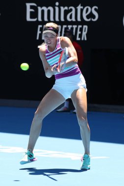 Melbourne, Avustralya - 24 Ocak 2019: Profesyonel tenis oyuncusu Danielle Collins Amerika Birleşik Devletleri 2019 Avustralya Açık Melbourne Park onun yarı final maç sırasında eylem