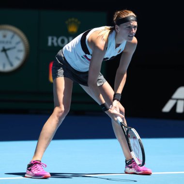 Melbourne, Avustralya - 24 Ocak 2019: Grand Slam şampiyonu Petra Kvitova Çek Cumhuriyeti 2019 Avustralya Açık Melbourne Park onun yarı final maç sırasında eylem