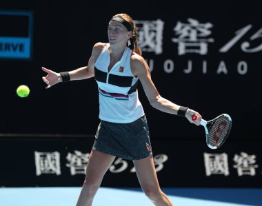 Melbourne, Avustralya - 24 Ocak 2019: Grand Slam şampiyonu Petra Kvitova Çek Cumhuriyeti 2019 Avustralya Açık Melbourne Park onun yarı final maç sırasında eylem