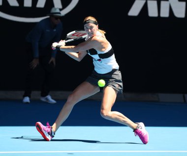 Melbourne, Avustralya - 24 Ocak 2019: Grand Slam şampiyonu Petra Kvitova Çek Cumhuriyeti 2019 Avustralya Açık Melbourne Park onun yarı final maç sırasında eylem