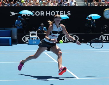 Melbourne, Avustralya - 24 Ocak 2019: Grand Slam şampiyonu Petra Kvitova Çek Cumhuriyeti 2019 Avustralya Açık Melbourne Park onun yarı final maç sırasında eylem