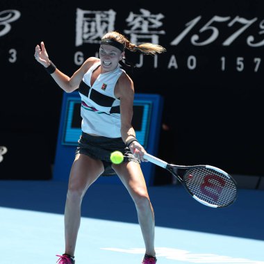 Melbourne, Avustralya - 24 Ocak 2019: Grand Slam şampiyonu Petra Kvitova Çek Cumhuriyeti 2019 Avustralya Açık Melbourne Park onun yarı final maç sırasında eylem