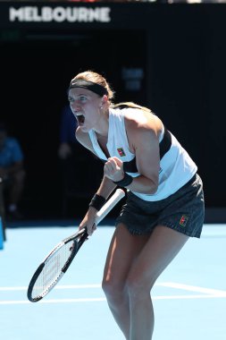 Melbourne, Avustralya - 24 Ocak 2019: Grand Slam şampiyonu Petra Kvitova Çek Cumhuriyeti 2019 Avustralya Açık Melbourne Park onun yarı final maç sırasında eylem