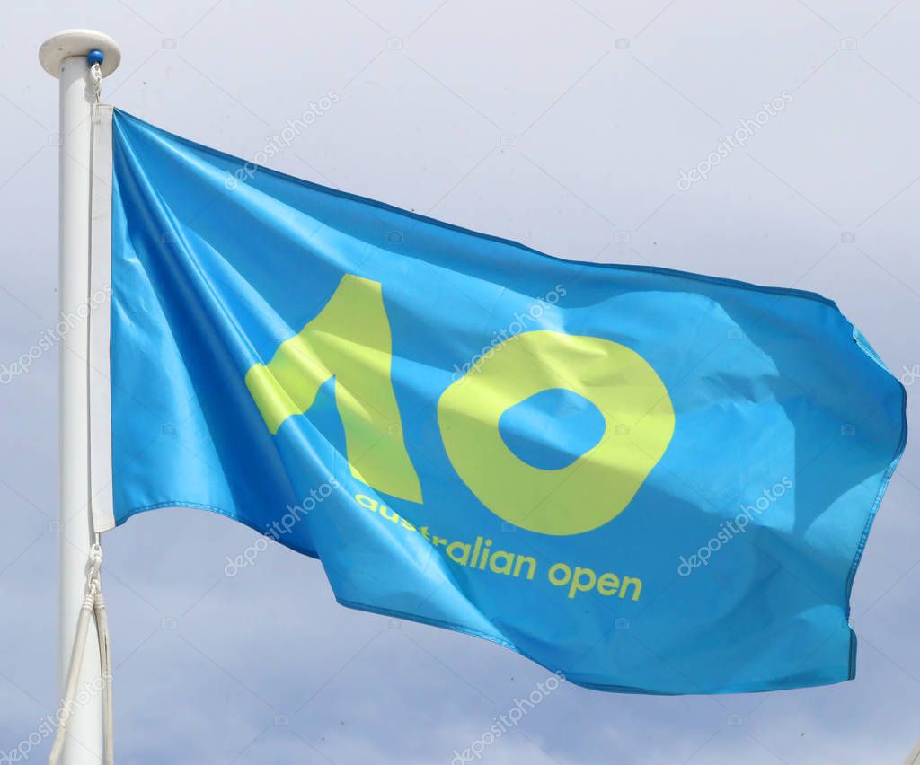 MELBOURNE, AUSTRALIA - JANUARY 27, 2019: The Australian Open flag during 2019 Australian Open in Melbourne Park