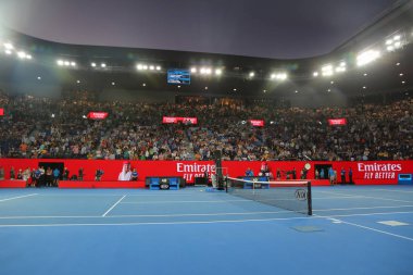Melbourne, Avustralya - 24 Ocak 2019: Rod Laver arena 2019 sırasında aynı Melbourne Park Avustralyalı Tenis Merkezi Avustralya açık. 1988'den beri Avustralya Açık Ana mekanı oldu 