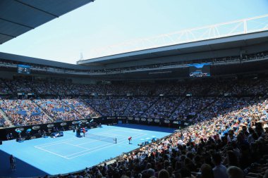 Melbourne, Avustralya - 22 Ocak 2019: Rod Laver arena 2019 sırasında aynı Melbourne Park Avustralyalı Tenis Merkezi Avustralya açık. 1988'den beri Avustralya Açık Ana mekanı oldu 
