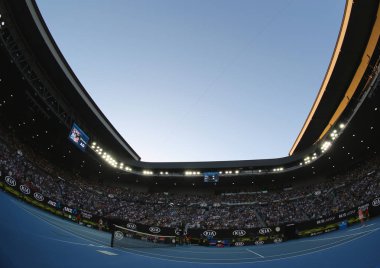 Melbourne, Avustralya - 24 Ocak 2019: Rod Laver arena 2019 sırasında aynı Melbourne Park Avustralyalı Tenis Merkezi Avustralya açık. 1988'den beri Avustralya Açık Ana mekanı oldu 