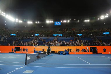 Melbourne, Avustralya - 24 Ocak 2019: Rod Laver arena 2019 sırasında aynı Melbourne Park Avustralyalı Tenis Merkezi Avustralya açık. 1988'den beri Avustralya Açık Ana mekanı oldu 