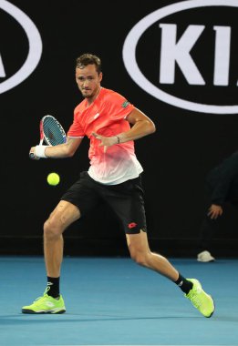 Melbourne, Avustralya - 21 Ocak 2019: Profesyonel tenis oyuncusu Daniil Medvedev Rusya'nın onun turda 2019 Avustralya Açık Melbourne Park 16 maçın başında