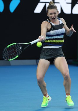 Melbourne, Avustralya - 21 Ocak 2019: Grand Slam şampiyonu Simona Halep Romanya onun turda 2019 Avustralya Açık Melbourne Park 16 maçın başında