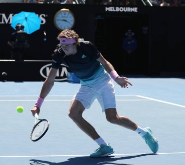 Melbourne, Avustralya - 21 Ocak 2019: Profesyonel tenis oyuncusu Alexander Zverev Almanya'nın onun turda 2019 Avustralya Açık Melbourne Park 16 maçın başında