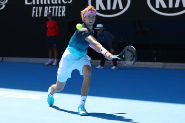 Melbourne, Avustralya - 21 Ocak 2019: Profesyonel tenis oyuncusu Alexander Zverev Almanya'nın onun turda 2019 Avustralya Açık Melbourne Park 16 maçın başında