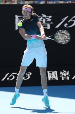 Melbourne, Avustralya - 21 Ocak 2019: Profesyonel tenis oyuncusu Alexander Zverev Almanya'nın onun turda 2019 Avustralya Açık Melbourne Park 16 maçın başında